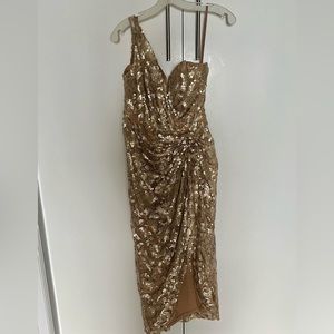 Gold sequin couture cocktail dress